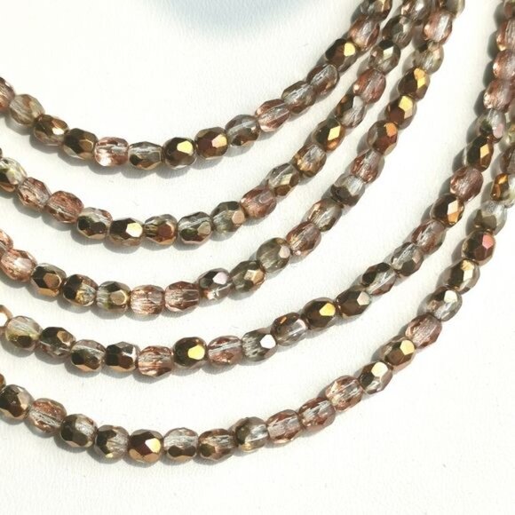 Vintage 80's Czech cascade choker necklace rose gold crystal - Picture 4 of 8